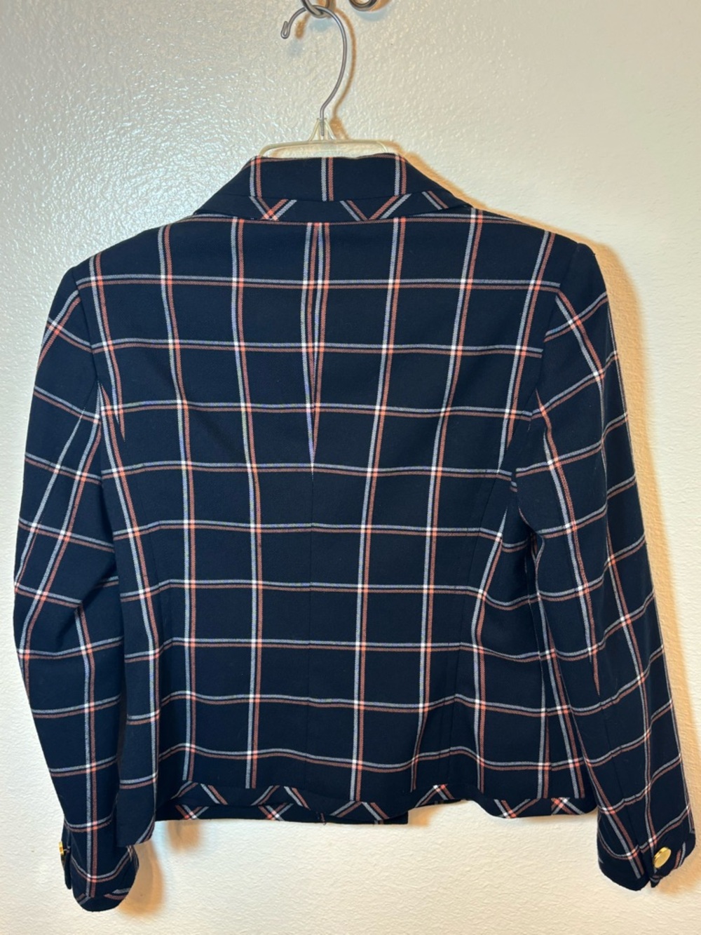 Banana Republic chic Navy Plaid Cropped Button blazer - Picture 2 of 7